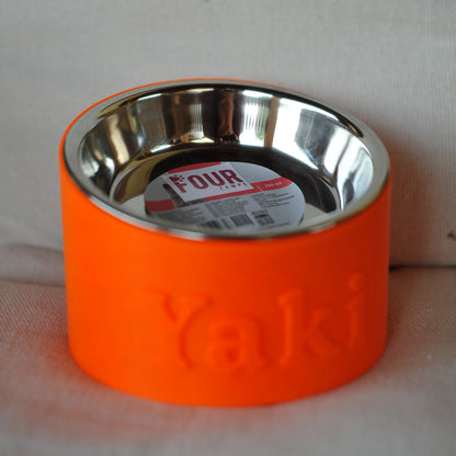 Ciotola por Gatti con Nome rialzata inclinata arancione